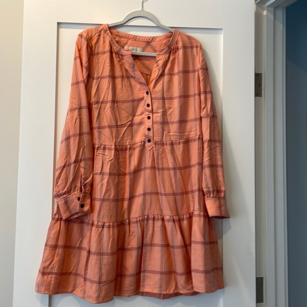 LOFT Melon Flannel Plaid dress - large